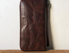 Genuine Leather Mens Cool Long Leather Wallet Zipper Clutch Wristlet Wallet for Men
