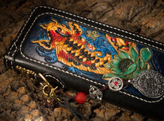 Handmade Leather Carp Mens Chain Biker Wallet Cool Leather Wallet Long Phone Wallets for Men