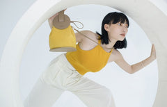 Cute Yellow Leather Womens Mini Bucket Purse Handbag Barrel Shoulder Bag for Women