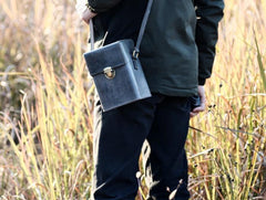 Handmade Gray Leather Mens Small Box Bag Shoulder Bag Messenger Bag for Men