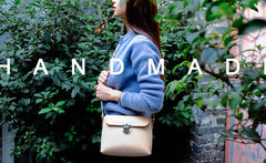 Handmade Leather Beige Womens Vintage Crossbody Purse Shoulder Bag for Women