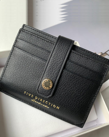 Cute Women Black Sheepskin Card Holder Slim Card Wallet Black Small Card Holder Credit Card Holder For Women
