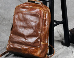 Leather Mens Cool Black Backpack Large Travel Backpack Hiking Backpack for men