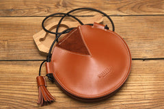 Cute LEATHER WOMEN SHOULDER Circle BAG Crossbody Round Purses FOR WOMEN