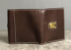 Handmade Leather Mens Cool billfold Leather Wallet Men Small Wallets Trifold for Men