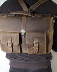 Handmade Leather Mens Cool Messenger Bag Work Bag Backpack Travel Bag Briefcase Bag for men