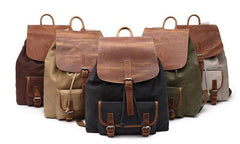 Waxed Canvas Leather Mens Backpack Canvas Travel Backpacks Canvas School Backpack for Men