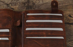 Handmade Leather Mens Cool Long Leather Wallet Bifold Clutch Wallet for Men