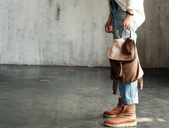 Vintage Soft LEATHER WOMEN Bucket Backpack School Backpack FOR WOMEN