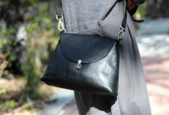 Handmade black cute purse leather crossbody bag shoulder bag women - EverHandmade