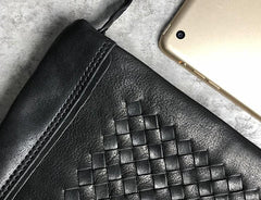 Genuine Leather Braided Mens Clutch Cool Slim Wallet Zipper Clutch Wristlet Wallet for Men