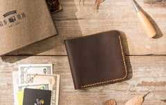 Cool Leather Mens Coffee Slim Small Wallet Bifold Vintage billfold Wallet for Men