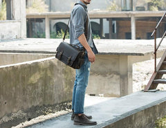 Coffee Vintage Leather Mens Camera Messenger Bag Crossbody Camera Bags for Men
