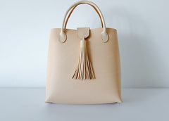 Handmade Leather Beige Womens Handbag Shoulder Bag Crossbody Purse Tassels for Women