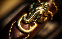 Handmade Leather Tooled Ganesh Mens Chain Biker Wallets Cool Leather Wallet Zipper Long Wallets for Men