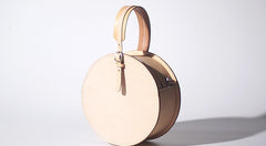 Handmade Womens Beige Leather Circle Handbag Round Purse Crossbody Bag for Women