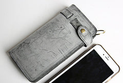 Handmade leather trucker wallet chain biker wallet long wallet beige leather men - EverHandmade