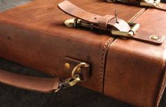 Handmade Vintage Coffee Leather Mens Messenger Bag Box Shoulder Bags for Men