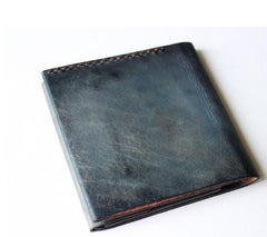 Handmade Vintage Leather Mens Small Bifold Wallet Cool billfold Wallet for Men