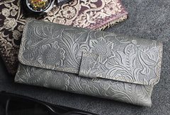 Handmade glasses leather box holder flowral leather billfold wallet for men women