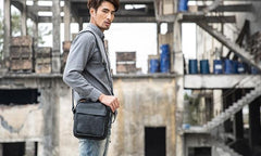 Black Small Leather Mens Shoulder Bags Messenger Bags for Men