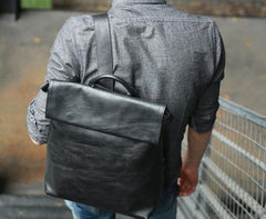 Cool Black Mens Leather Backpack Travel Backpacks Laptop Backpack for men