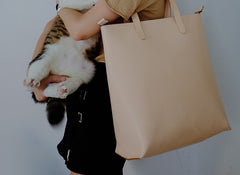 Handmade Leather Beige Womens Tote Purse Tote Shoulder Bags for Women
