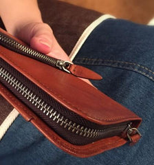 Genuine Leather Mens Cool Long Leather Phone Wallet Zipper Clutch Wristlet Wallet for Men