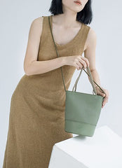 Cute Leather Green Womens Mini Bucket Purse Handbag Barrel Shoulder Bag for Women