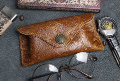 Handmade Glasses Case Sungalsses Eyeglasses Leather Carved Floral Leather For Men Women - EverHandmade