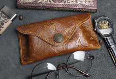 Handmade Glasses Case Sungalsses Eyeglasses Leather Carved Floral Leather For Men Women