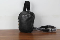 Genuine Small Black Leather Mens Cool Chest Bag Sling Bag Crossbody Pack for men