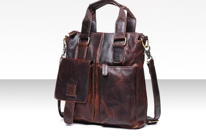 Vintage Coffee Leather Mens Briefcase Laptop Bag Business Bags Work Bag for Men