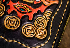 Handmade leather Chinese Monster biker wallet long wallet black leather men phone - EverHandmade