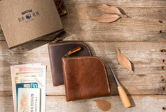 Cool Leather Mens Small Front Pocket Wallet Vintage billfold Wallets for Men