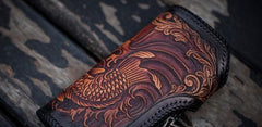 Handmade Leather Tooled Long Carp Mens Chain Biker Wallets Cool Leather Wallet With Chain Wallets for Men