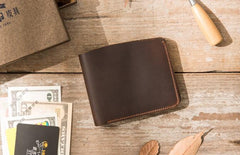 Coffee Cool Leather Mens Small Wallet Bifold Vintage Slim billfold Wallet for Men