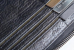 Cool Black leather Mens long wallet leather men Zipper Phone vintage wallet for men