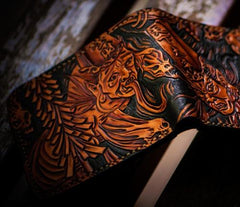 Handmade Leather Chinese Black&White Tooled Small Wallet Mens billfold Wallet Cool Leather Wallet for Men