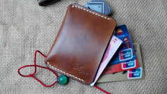 Handmade Leather Mens Slim Front Pocket Wallet Leather Small Wallets  for Men