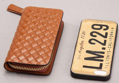 Leather Braided Men Small Key Wallet Bifold Small Keyring Wallet for Men