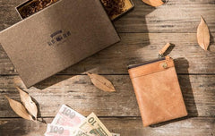 Cool Leather Mens Brown Small Wallet Bifold Vintage Slim billfold Wallet for Men