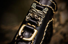 Handmade Leather Mens Chain Biker Wallet Leather Clutch Wallet Cool Long Wallets for Men