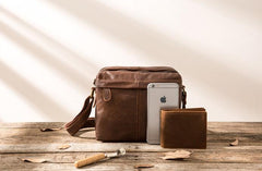 Cool Small Leather Black Mens Messenger Bags Shoulder Bags  for Men
