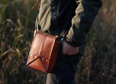 Handmade Vintage Brown Leather Mens Box Bag Shoulder Bag Messenger Bag for Men