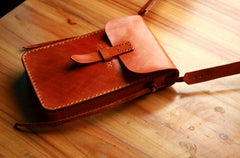 Handmade Vintage Leather Mens Small Messenger Bag Brown Cell Phone Shoulder Bag for Men