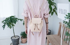 Handmade Leather Beige Womens Backpack Travel Backpack School Backpack for Women