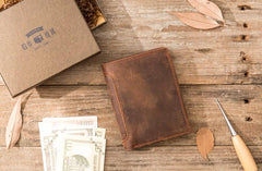 Cool Leather Mens Small Wallets Bifold Vintage Slim billfold Wallet for Men