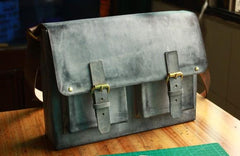 Handmade Vintage Leather Mens Cool Messenger Bags Gray Shoulder Bag for Men