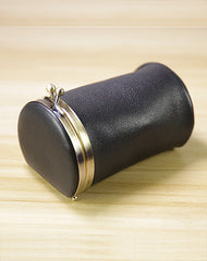 Vintage Women Black Leather Cup Coin Wallet Frame Clasp Coin Pouch Change Wallet For Women